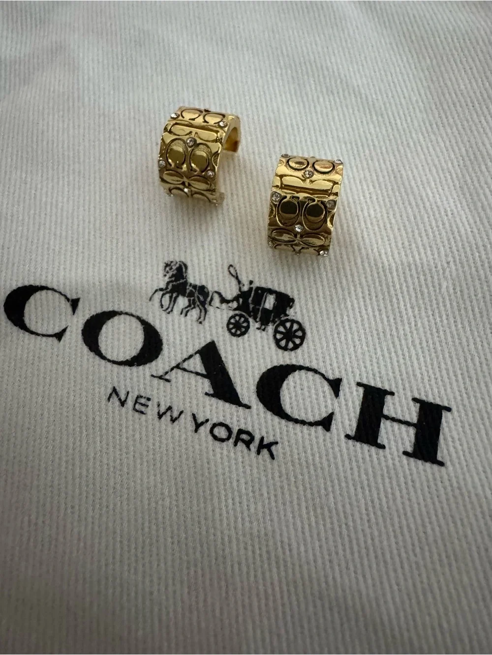 COACH Gold Signature Cuff & Textured Hoop Earrings